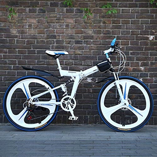 Folding Bike : Nfudishpu Mountain Adult Sport Bike, 24-26-Inch Wheels 21 Speed Folding White Cycle with Disc Brakes Multiple Colors, 24 inch