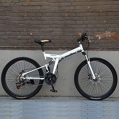 Folding Bike : Nfudishpu Mountain Adult Sport Bike Aluminum Full Suspension, 24-26-Inch Wheels 21 Speed Folding Cycle with Disc Brakes Multiple Colors, 24 inch