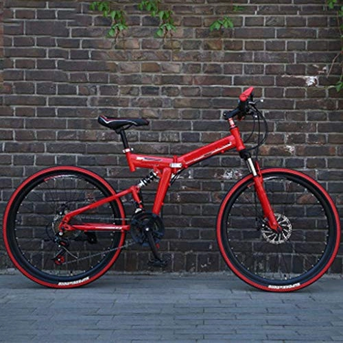 Folding Bike : Nfudishpu Mountain Bike Mens 24 / 26 Inch 21 Speed Folding Red Cycle with Disc Brakes, 24 inch