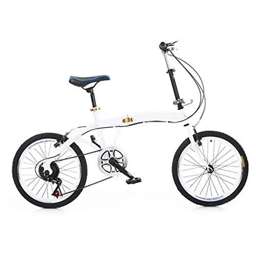 Folding Bike : Nfudishpu Ultralight Portable Folding Bicycle for Children Men And Women Lightweight Steel Frame Fold Bike20 Inch, White