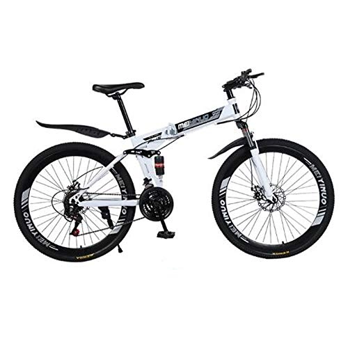 Folding Bike : NIMYEE 26 Inch Folding Mountain Bicycle, Trail Bike Folding Outroad Bicycles, Double Duspension, Thickened High Carbon Steel Frame / for Adults Men Women, White, 21 speed