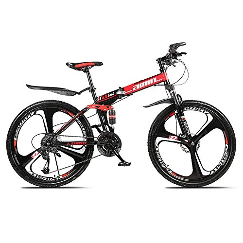 Folding Bike : NIMYEE Mountain Bike, Foldable Bicycle MTB Sport with Shock Absorption Function / 24 Speed / For Men Women Road Cycling Mountain, Red, 26