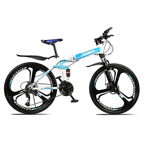 Folding Bike : NIMYEE Mountain Bike, Foldable Bicycle MTB Sport with Shock Absorption Function / 27 Speed / for Men Women Road Cycling Mountain, Blue, 24