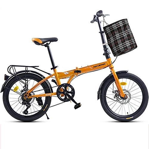 Folding Bike : NIUYU Folding Bike, 7 Speed Lightweight Folding Bike Portable Dual Disc Brake City Bike for Teens Student Office Worker-Orange-20inch