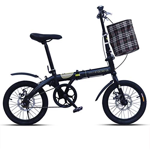 Folding Bike : NIUYU Folding Bike, Lightweight Folding Single Speed Bike Portable Mini City Bike for Student Office Worker Unisex-Black-16inch