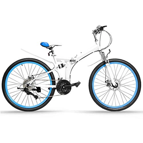 Folding Bike : NIUYU Folding Mountain Bike, 24 Speed Dual Disc Brake Folding Bike Full Suspension Road City Bike for Teens Unisex Outdoor MTB Bicycle-A-24inch