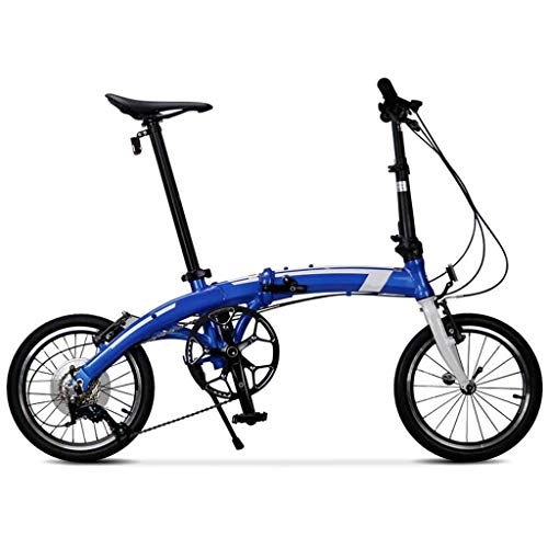 Folding Bike : NIUYU Mini Folding Bike, 9 Speed Aluminum Frame City Bike Lightweight With V Brake Road Bike for Student Adult Men and Women-blue-16inch