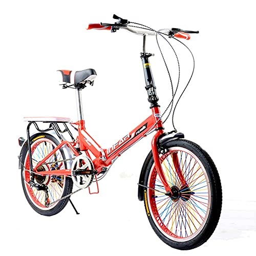 Folding Bike : NoMI 20 Inch 6-Speed Mini Folding Bikes Colored Spokes Hard High Carbon Steel Gearshift Bicycle Portable Male And Female Adult Students Children, Red