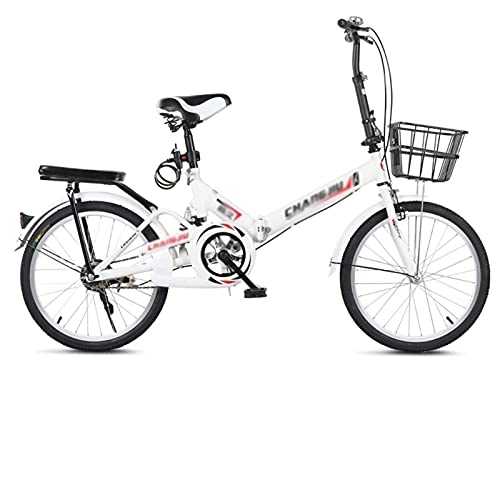 Folding Bike : NoMI 20 Inch Foldable Bicycle Adult Bicycle Aluminum Alloy Rim Damping Ladies Bike High Carbon Steel Frame Student Bike Adult Students Children, White