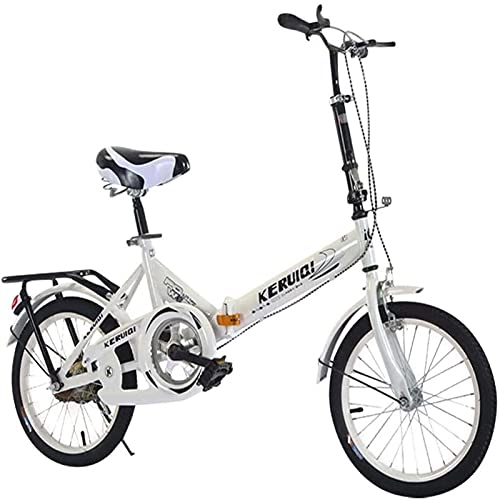 Folding Bike : NoMI 20 Inch Foldable Bicycle Adult Bicycle Ladies Bike High Carbon Steel Frame Student Bike Adult Students Children, White