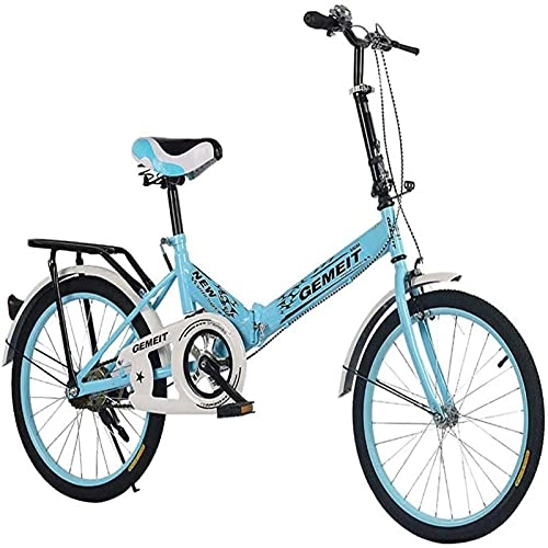 Folding Bike : NoMI 20 Inch Portable Bikes Folding Bicycle Dual Disc Brake Hard High Carbon Steel Bicycle Malefemale Adult Students Children Ultralight Adjustable Seat, Blue