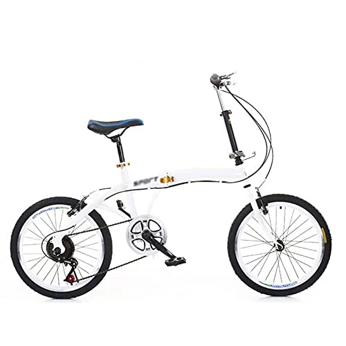 Folding Bike : NoMI Folding Bikes Portable Bicycle Ultralight Female And Male Adult Students And Children Dual Disc Brake Hard High Carbon Streamline Frame Bicycles 20" 6-Speed, White