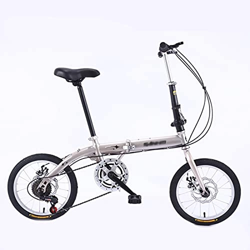 Folding Bike : NoMI Folding Bikes Ultralight Portable Bicycle Male And Female Adult Students And Children Dual Disc Brake Hard High Carbon Streamline Frame Bicycles 16" 5-Speed, Gold