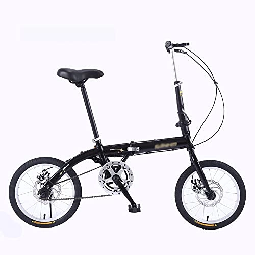 Folding Bike : NoMI Folding Bikes Ultralight Portable Bicycle Male And Female Adult Students And Children Dual Disc Brake Hard High Carbon Streamline Frame Bicycles 16", Black
