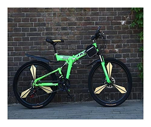 Folding Bike : NoraHarry Flower 26 Inch 21-speed Dual Disc Brake Folding Mountain Bike Bicycle Suitable For Adults Love sports (Color : S green, Size : 26inch)