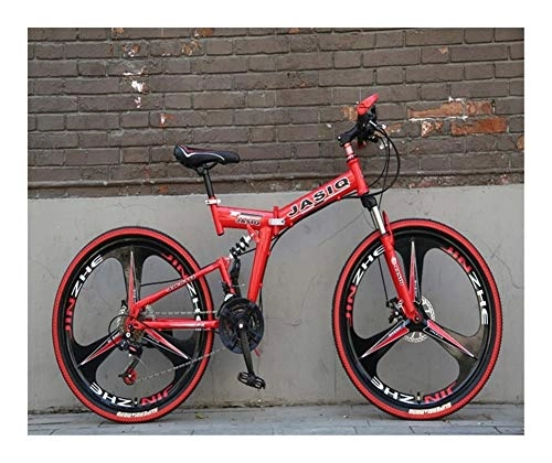 Folding Bike : NoraHarry Flower 26 Inch 21-speed Dual Disc Brake Folding Mountain Bike Bicycle Suitable For Adults Love sports (Color : S Red and black, Size : 24inch)