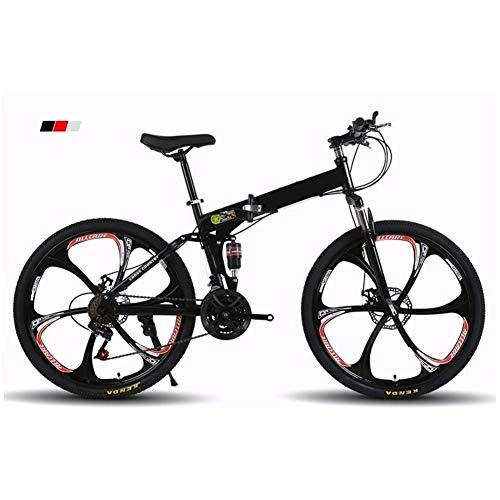 Folding Bike : North cool 6 Spoke 24 Inch Mountain Bikes High Carbon Steel Folding Outroad Full Suspension MTB Dual Disc Brake Riding Travel Go (Color : 24 speed, Size : 24 inches)