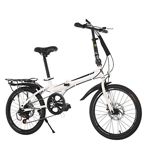 Folding Bike : NQFL Variable Speed Folding Bicycle Adult Bicycle Bike 20 Inches, White