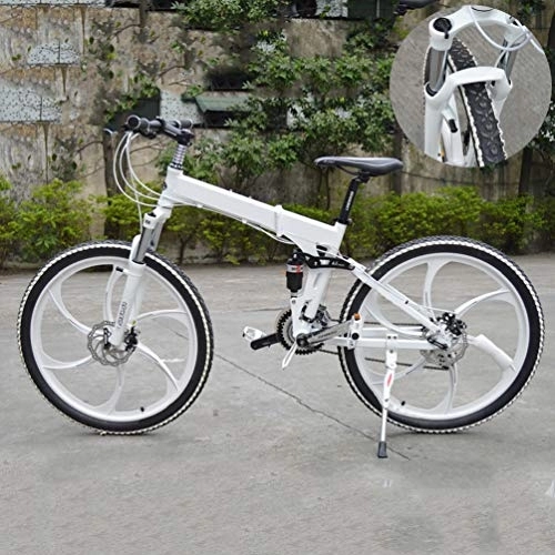 Folding Bike : NXX 20 Inch Adult MTB Gearshift Bicycle Foldable Grips Mountain Bike with Front Suspension Adjustable Seat, 7 Speed, 6 Spoke, White