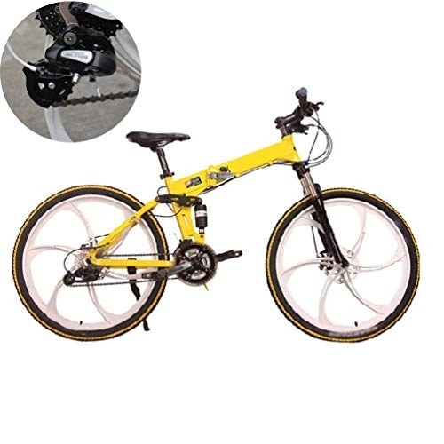 Folding Bike : NXX 20 Inch Dual Disc Brake Folding BikeHigh-carbon Steel Mountain Bike Bicycle Adjustable Seat, High-carbon Steel Frame, 7 Speed, 6 Spoke, Yellow