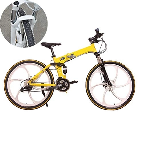 Folding Bike : NXX 20 Inch Suspension Fork All Terrain Mountain Bike Foldable grips mountain bike with Front Suspension Adjustable Seat, 7 Speed, 6 Spoke, Yellow