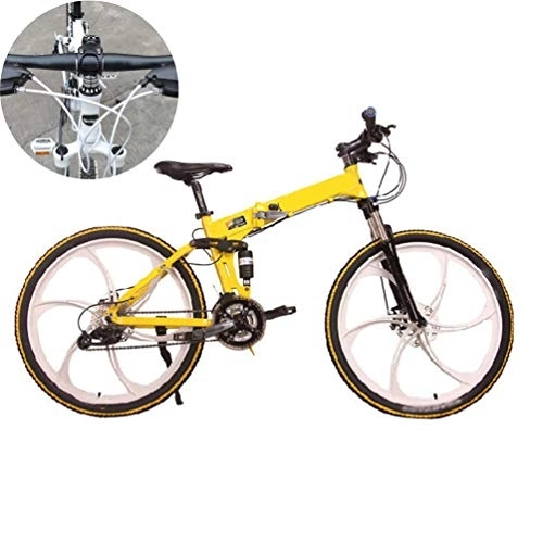 Folding Bike : NXX 20 Inch Suspension Fork All TerrainCarbon Fiber Mountain Bike Foldable grips Road Bicycle with Front Suspension Adjustable Seat, 7 Speed, 6 Spoke, Yellow