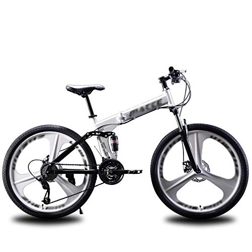 Folding Bike : NXX Mountain Bike Shock Absorption Foldable Mountain Bike 24 Inches, MTB Bicycle with 3 Cutter Wheel, White, 24 speed