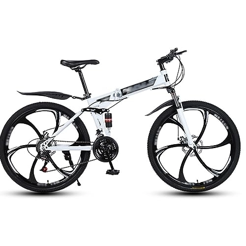 Folding Bike : NYASAA Adult Men's and Women's Mountain Bikes, Foldable High Carbon Steel Frame, 26 Inch Wheels, For Going Out, Sports (white 26)
