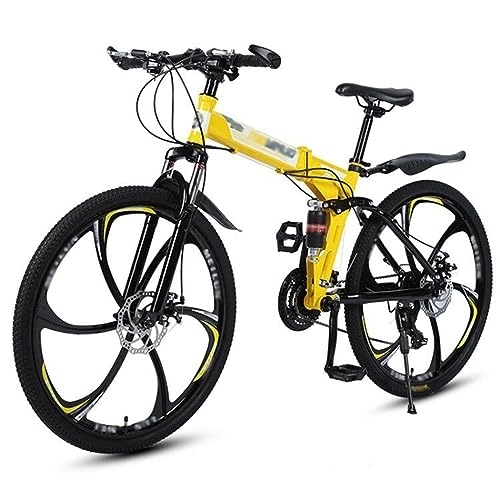 Folding Bike : NYASAA Adult Men's and Women's Mountain Bikes, Foldable High Carbon Steel Frame, 26 Inch Wheels, For Going Out, Sports (yellow 26)