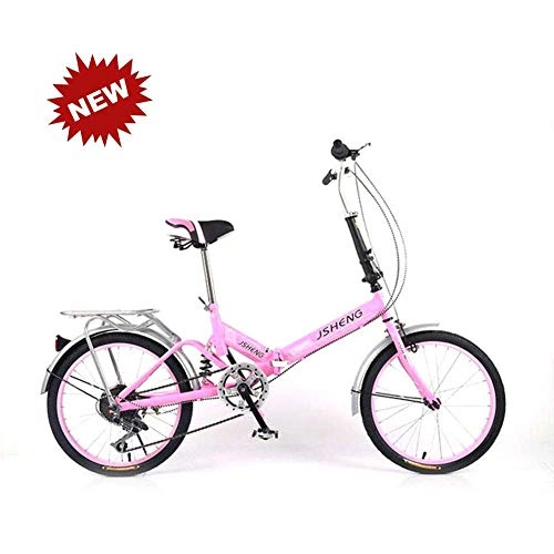 Folding Bike : Oanzryybz Folding bicycle for student 20 inches variable speed variable speed Shock absorber Portable folding bicycle (Color : Pink, Size : Sixspeed)