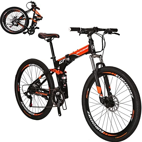 Folding Bike : OBK Folding Mountain Bike 21 Gears Foldable Frame 27.5-inch wheels full suspension Bicycle For Men or Women (Aluminum wheel Orange)