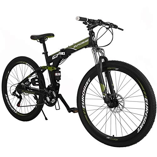 Folding Bike : OBK Folding Mountain Bike 21 Gears Foldable Frame 27.5-inch wheels full suspension Bicycle For Men or Women (Aluminum Wheels Green)