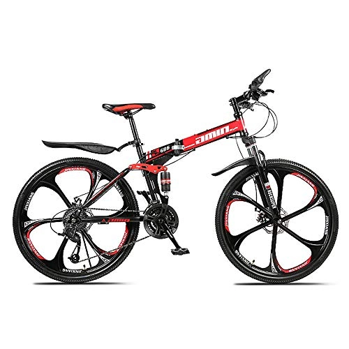 Folding Bike : ODM Mountain Bikes 21 / 24 / 27 Speed Folding Bike for adults 26 Inches 3 / 6 / 10-Spoke Wheels MTB Dual Suspension Bicycle (21 Speed, C)
