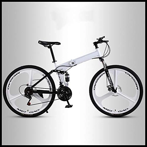 Folding Bike : OFAY Folding Bike Adult Mountain Bike MTB Bicycle with 3Cutter Wheel 24 Inch Variable Speed Double Shock Absorption Bicycle Off-Road Students Men And Women Race Bike Commuter, White, 27 speed