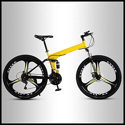 Folding Bike : OFAY Folding Bike Adult Mountain Bike MTB Bicycle with 3Cutter Wheel 24 Inch Variable Speed Double Shock Absorption Bicycle Off-Road Students Men And Women Race Bike Commuter, Yellow, 21 speed