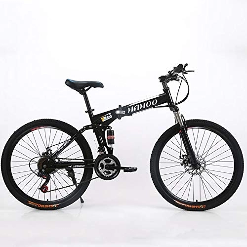 Folding Bike : OFAY Folding Mountain Bike Adult Highway Commuting Bicycle High Carbon Steel Frame 20 Inch Variable Speed Double Shock Absorption Foldable MTB Bicycle, Black, 24 speed B