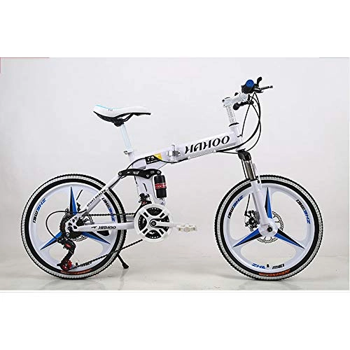 Folding Bike : OFAY Folding Mountain Bike Adult Highway Commuting Bicycle High Carbon Steel Frame 20 Inch Variable Speed Double Shock Absorption Foldable MTB Bicycle, White, 21 speed A