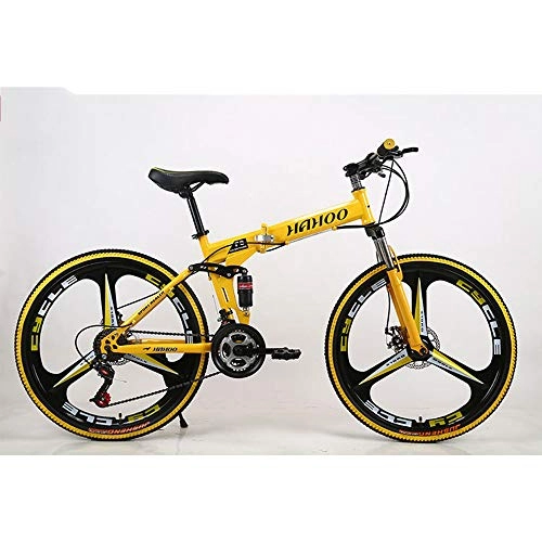 Folding Bike : OFAY Folding Mountain Bike Adult Highway Commuting Bicycle High Carbon Steel Frame 20 Inch Variable Speed Double Shock Absorption Foldable MTB Bicycle, Yellow, 21 speed A