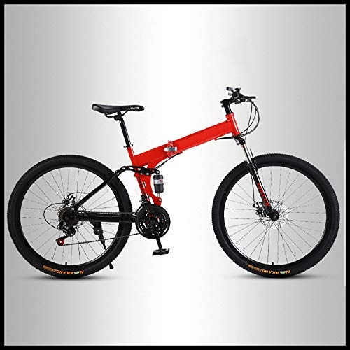 Folding Bike : OFAY Folding Mountain Bike Off-Road Students Adult Men And Women Race Bike Commuter Foldable Bicycle Commuting Bicycle MTB with Spoke Wheel, Red, 27 speed