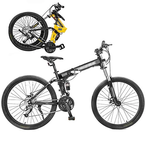 Folding Bike : Off-road Mountain Bike, 26-inch Folding Shock-absorbing Bicycle with Double Disc Brake, Male And Female Adult Lady Bike, Foldable Commuter Bike - 27 Speed Gears / Black