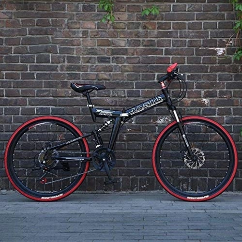 Folding Bike : Off-Road Variable Speed Racing Bikes 24 / 26 Inch Mountain Bike 21-Speed Folding Bikes, 21-Speed Double Disc Brake Full Suspension Anti-Slip, (Color : A, Size : 24Inch)