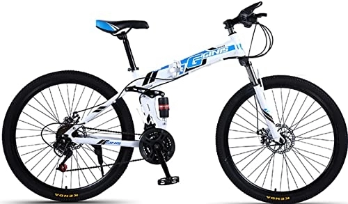 Folding Bike : Olding Mountain Bikes, 24 Inch 21 Speed Adult Folding Bicycle with Dual Disc Brakes & Full Suspension, Non-Slip Bicycles Road Bike Mountain Bicycle for Men / Women Cycling Blue, 24 inches