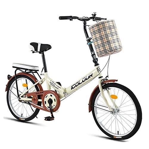 Folding Bike : OMKMNOE Folding bike in 20 inch adults for folding bike quick folding system with variable speed City bike with rear light and a car village, Beige