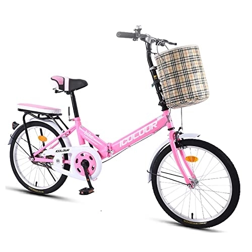 Folding Bike : OMKMNOE Folding bike in 20 inch adults for folding bike quick folding system with variable speed City bike with rear light and a car village, Pink