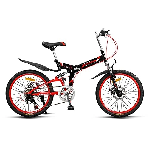 Folding Bike : Outdoor 22 Inch Folding Mountain Bike, 7 Speed Steel Frame Mountain Bike, Folding Bicycle for Men and Women Full Suspension, Adult Mountain Bike Foldable, Variable Speed Double Disc Brake