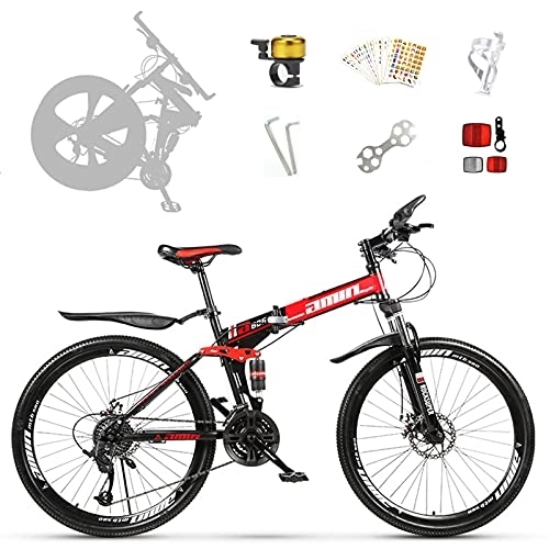 Folding Bike : Outdoor Mountain Bike Bicycle 24 / 26 Inch Adult with 21 Speed Dual Disc Brakes Full Suspension Non-Slip Men Women Outdoor Folding Cycling-Red|| 26