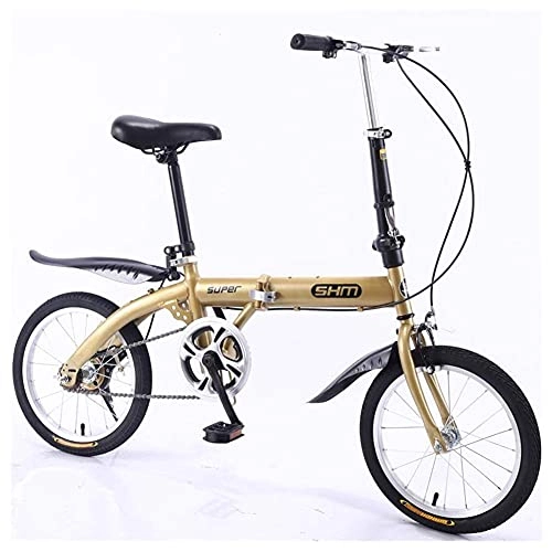 Folding Bike : Outdoor sports 16" Lightweight Alloy Folding City Bike Bicycle, Dual VStyle Brakes (Color : Gold)