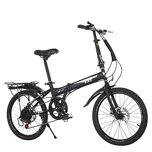 Folding Bike : Outdoor Sports 20'Folding Bike 6 Speed Gears Carbon Steel Frame Foldable Compact Bicycle Compatible with Adults Rear Carry Rack and Kickstand