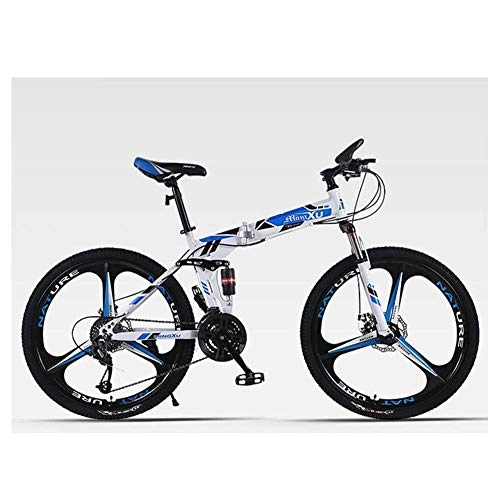 Folding Bike : Outdoor sports 26" Folding Mountain Bike 27 Speed Dual Suspension Bicycle Dual Disc Brake Bike (Color : White)