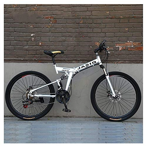 Folding Bike : Outdoor sports 26 Inch Mountain Bike High Carbon Steel Folding Bicycle with 24 Speeds Disc Brake Dual Suspension Urban Commuter City Bicycle (Color : Green)